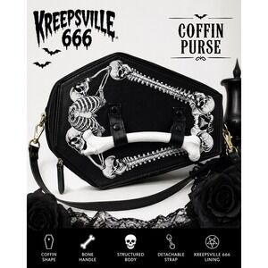 Kreepsville 666 Coffin Purse Skeleton Goth Bone Handle Crossbody Bag